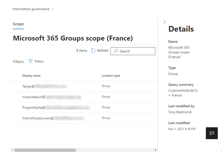 Viewing the set of Microsoft 365 Groups found by an adaptive scope