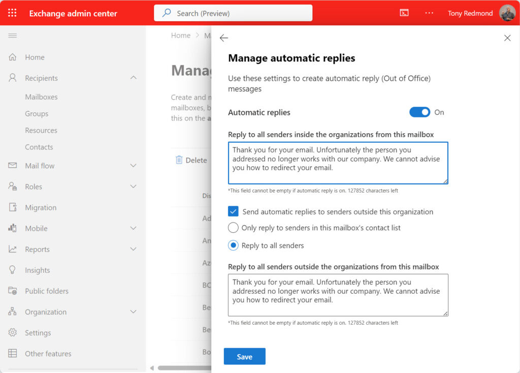 Adding auto-reply messages for a shared mailbox

Reuse user principal name and reuse primary SMTP address