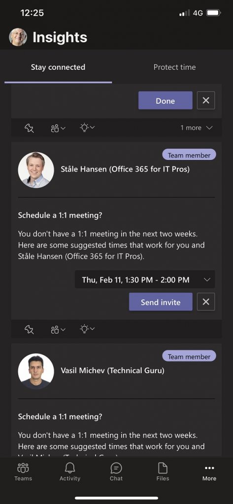 Insights in the Teams mobile app for iOS