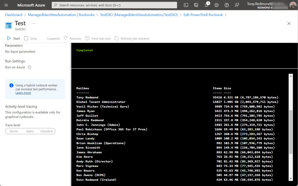 Running Exchange Online PowerShell with a managed identity