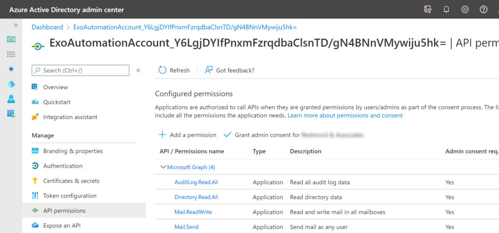 Graph permissions for the RunAs service principal