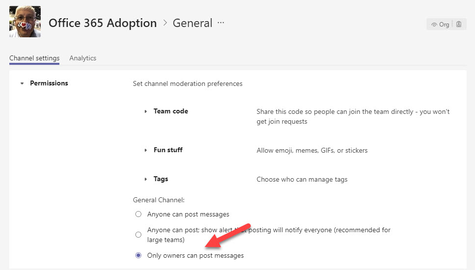 Restricting team members from posting to the General channel
