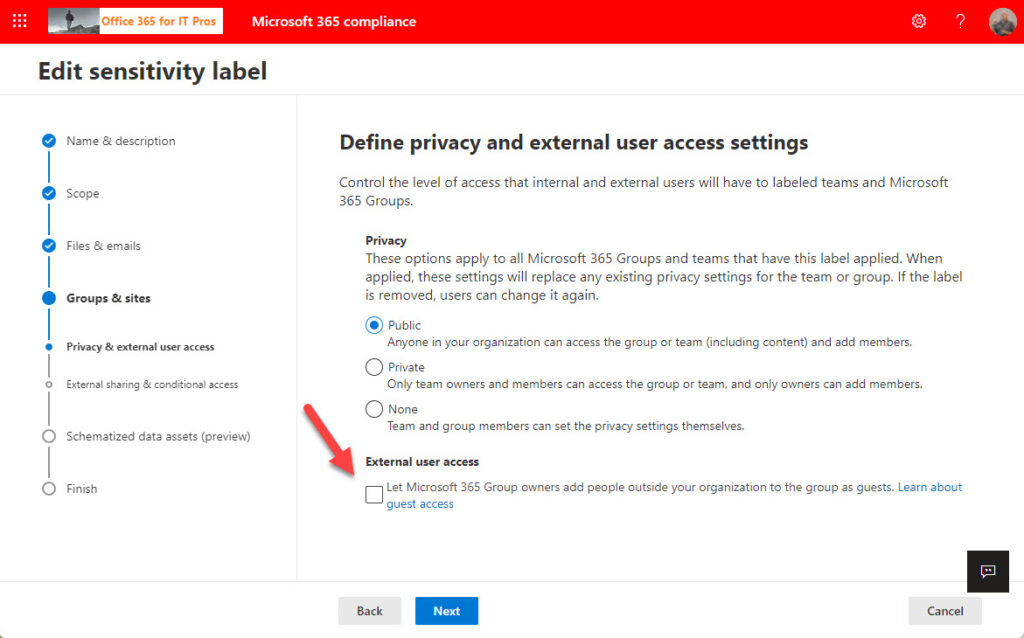 Setting a sensitivity label to block guest access