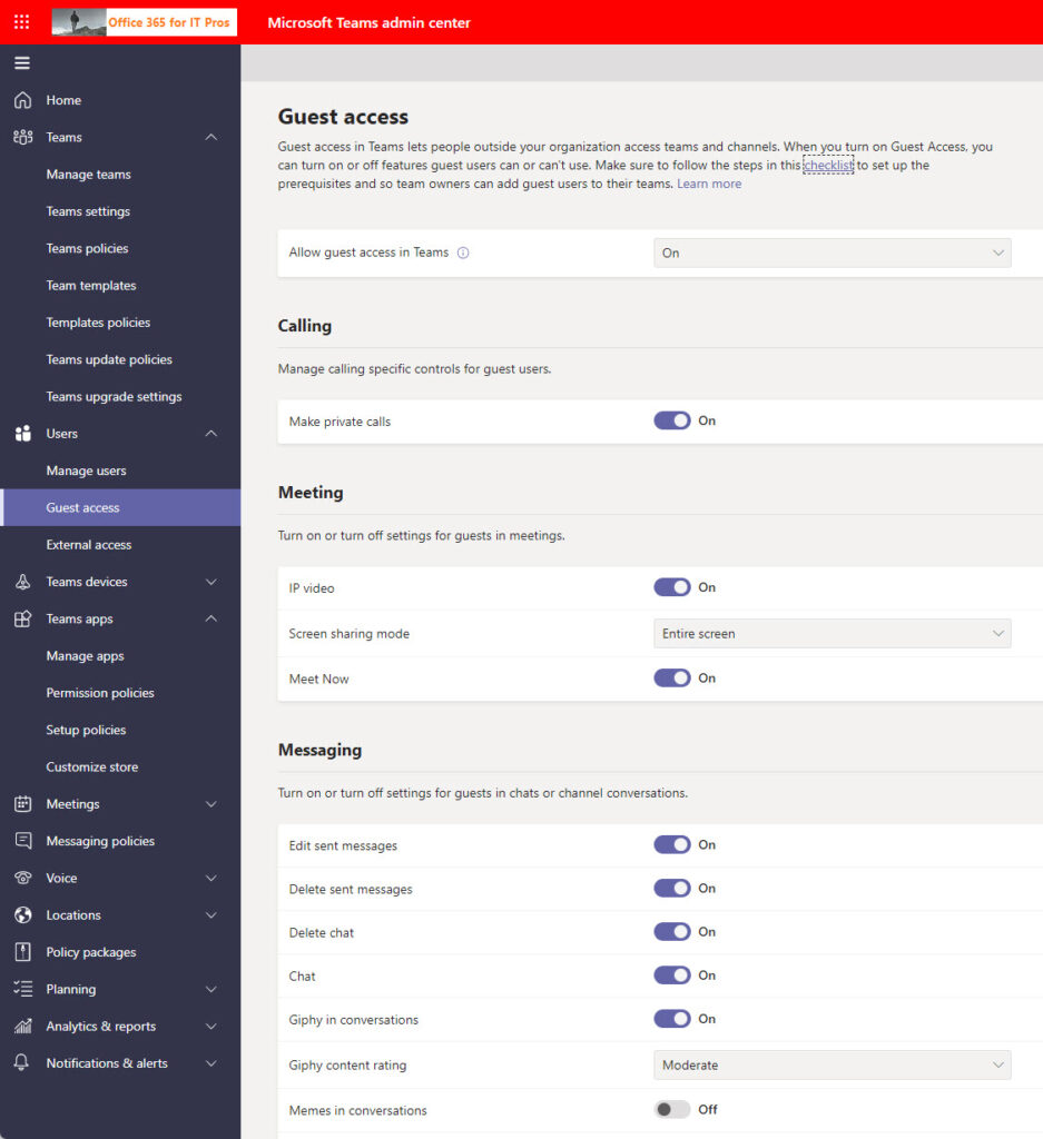 Guest settings in the Teams admin center