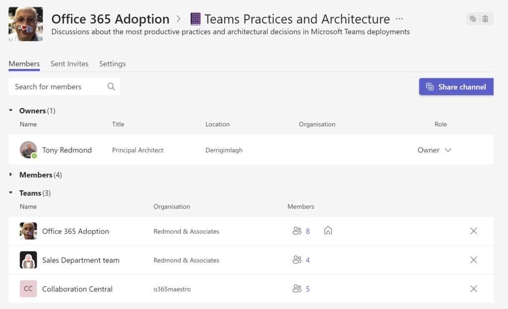 Viewing the membership of a shared channel