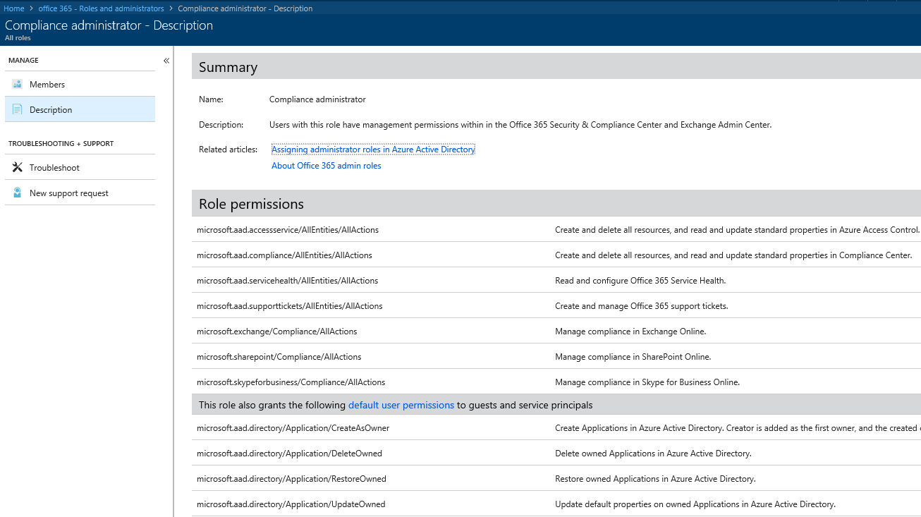 Screen shot showing different role types within Azure AD license management