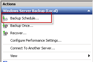 Creating a scheduled backup in Windows Server Backup